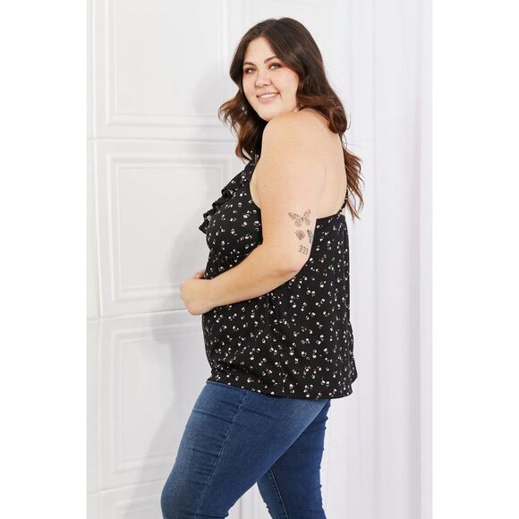 Culture Code Full Size Taste Of Spring Ruffle Sleeveless Top In Black - Picture 9 of 12